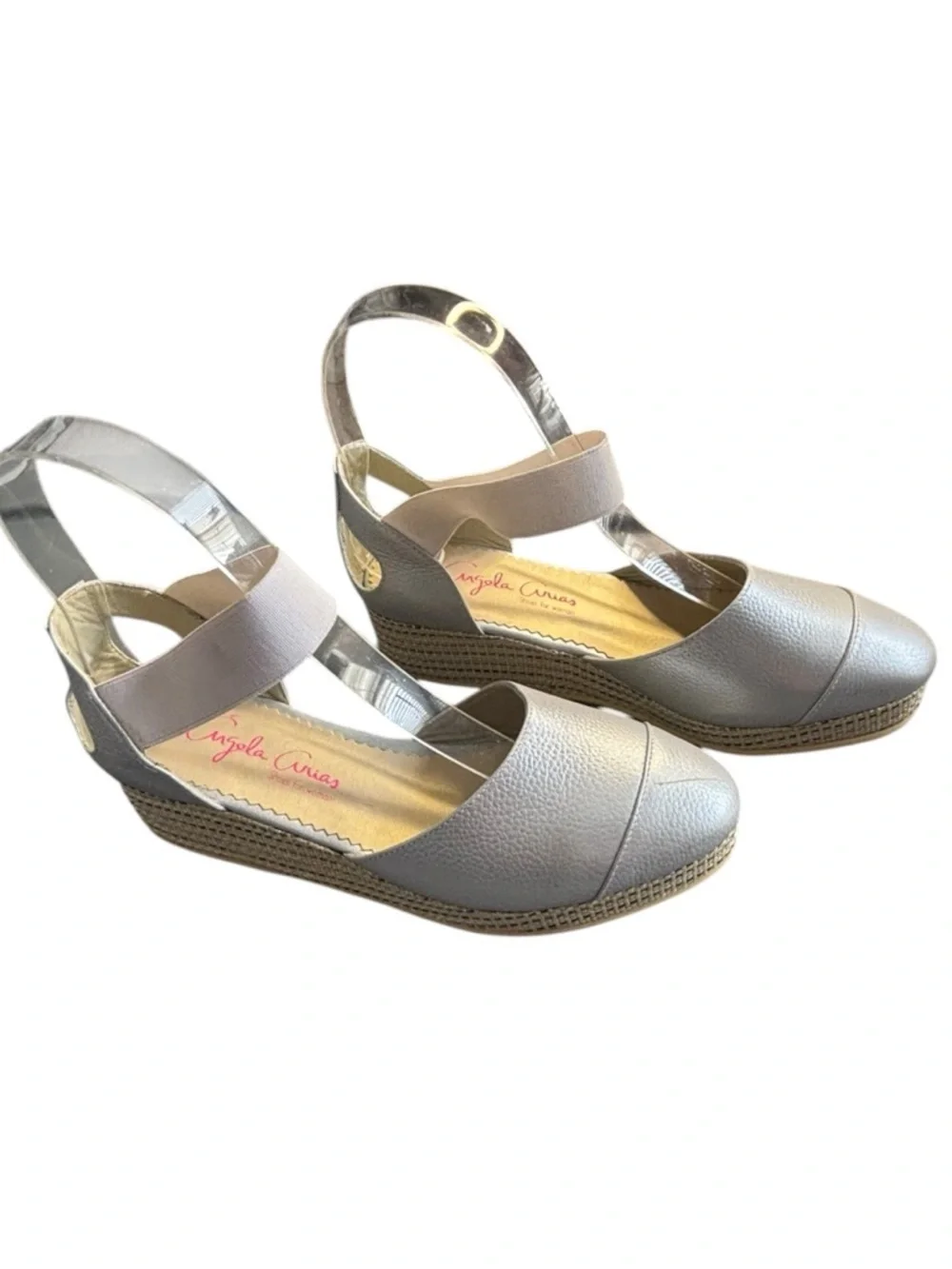 Angela Arias Women’s Silver Wedge Espadrille Shoes US Size 6
